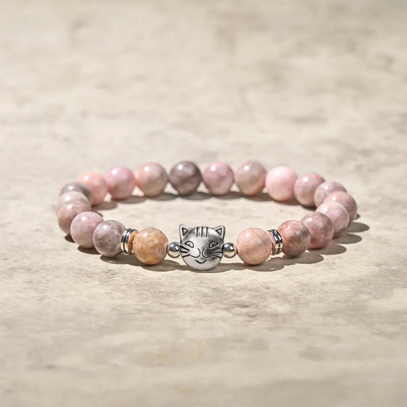 Buddha Stones 8mm Cat Design Zebra Jasper Protection Bracelet