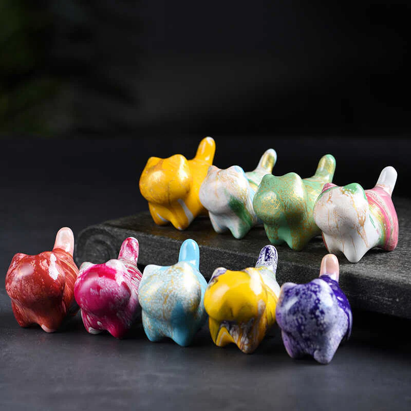 Buddha Stones Mini Lovely Cat Ebony Wood Lacquer Craft Peace Decoration