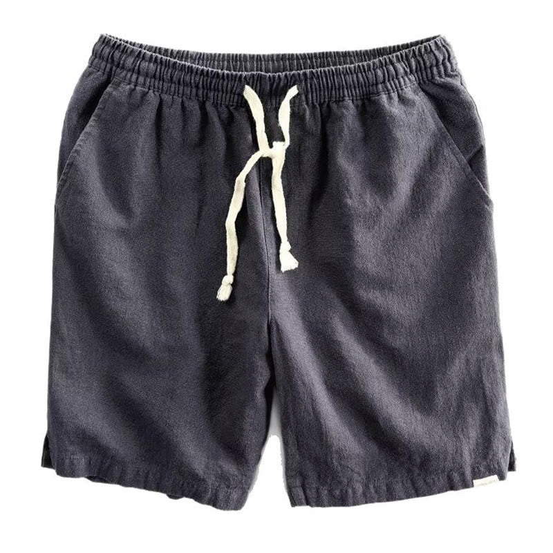 Buddha Stones Drawstring Elastic Waist Cotton Linen Men's Shorts With Pockets