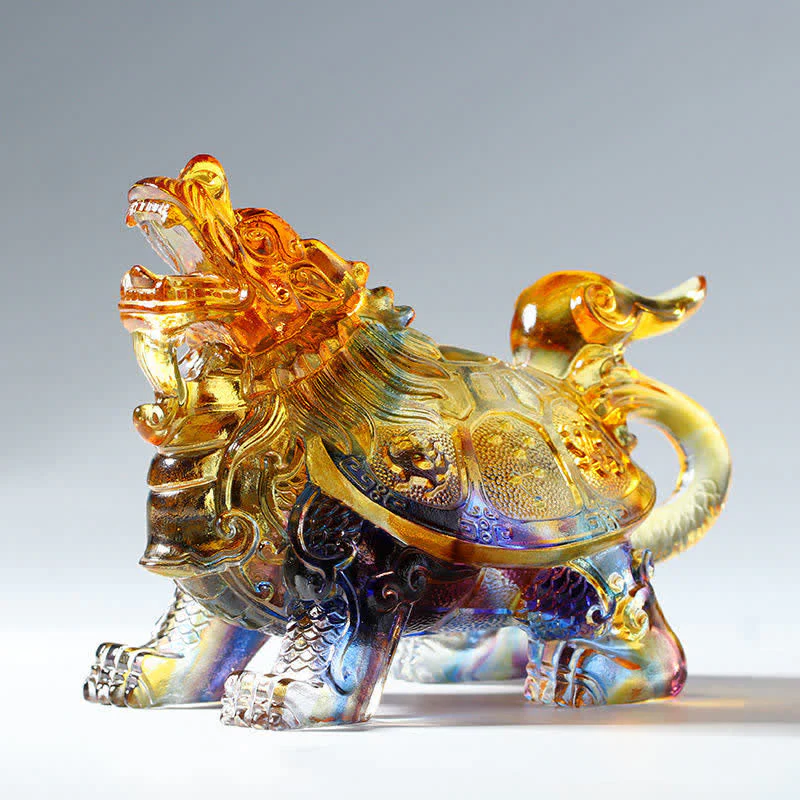 Buddha Stones Feng Shui Dragon Turtle Handmade Liuli Crystal Art Piece Home Office Decoration