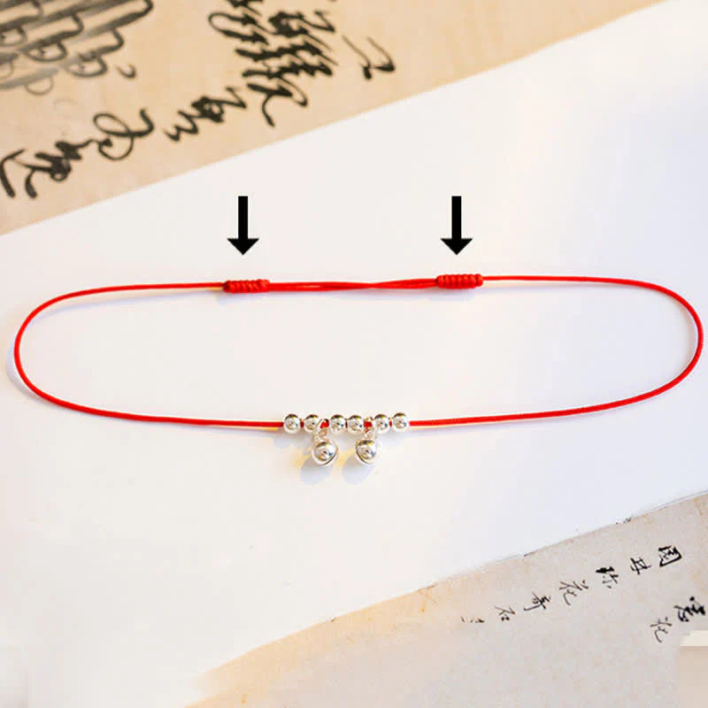 Buddha Stones 925 Sterling Silver Red String Braid Bell Charm Anklet