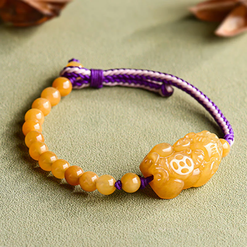 Buddha Stones Golden Silk Jade Beads PiXiu Wealth Bracelet