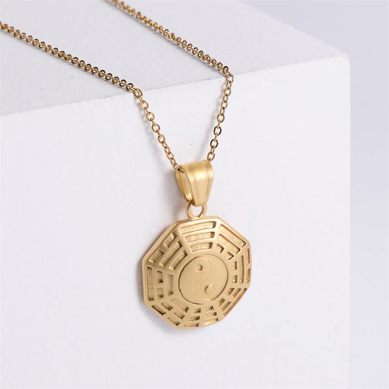 Buddha Stones Bagua Yin Yang Titanium Steel Balance Necklace Chain Pendant