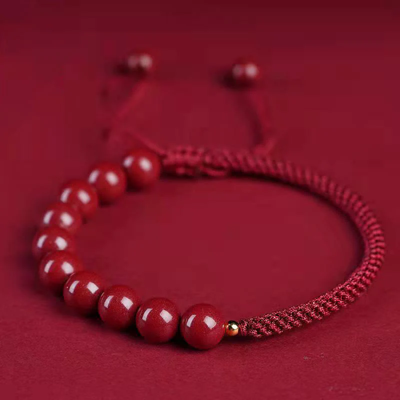Buddha Stones Natural Cinnabar King Kong Knot Blessing String Bracelet