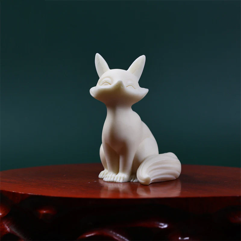 Buddha Stones Mini Nine Tailed Fox Ivory Fruit Protection Home Decoration