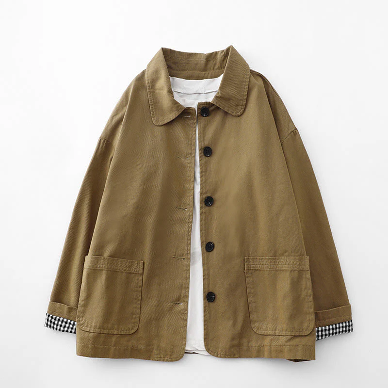 Buddha Stones Commute Patchwork Design Cotton Women's Jacket With Pockets