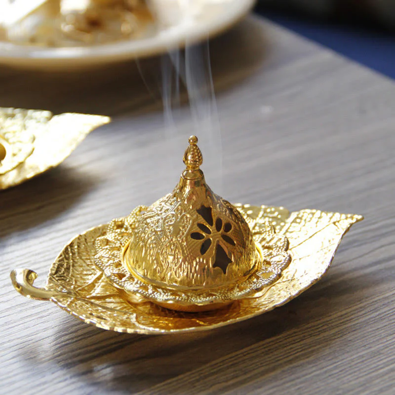 Buddha Stones Tibetan Gold Mini Leaf Coaster Meditation Incense Burner