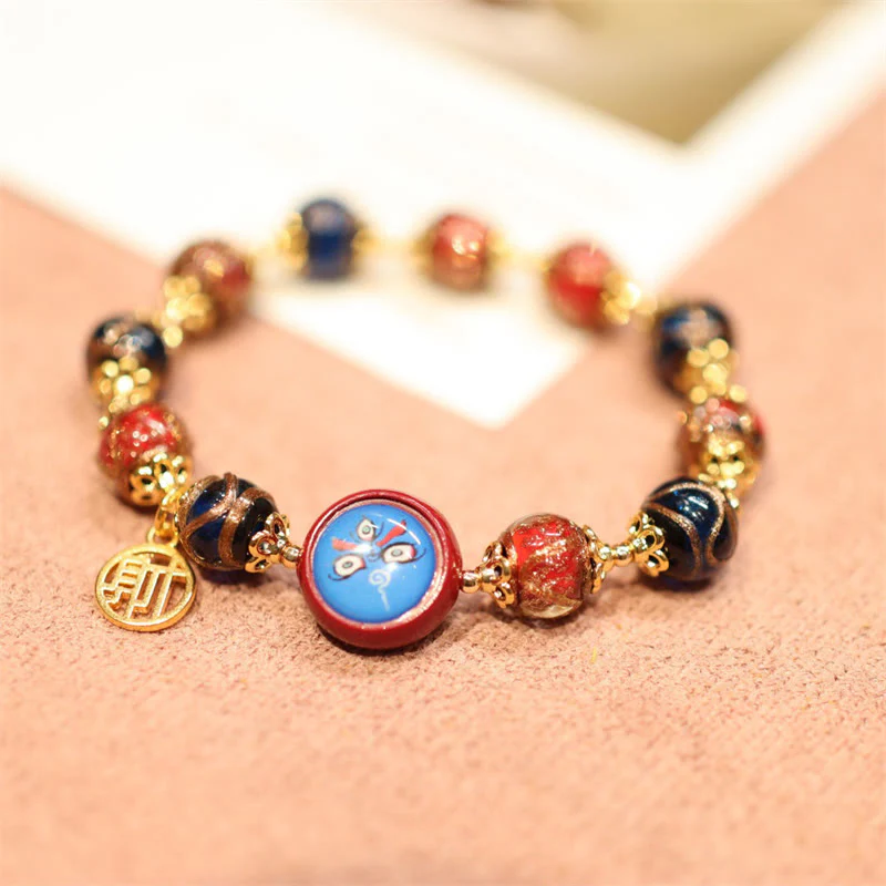 Buddha Stones Tibetan Gold Swallowing Beast Family Five God Of Wealth Thangka Fortune Bead Bracelet