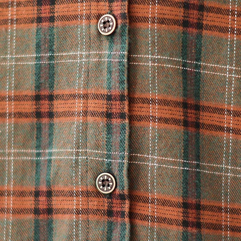 Buddha Stones Embroidered Plaid Pattern Cotton Women's Shirt