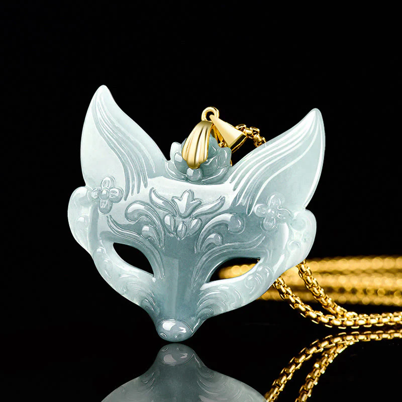 Buddha Stones Fox Mask Jade Titanium Steel Necklace Luck Pendant