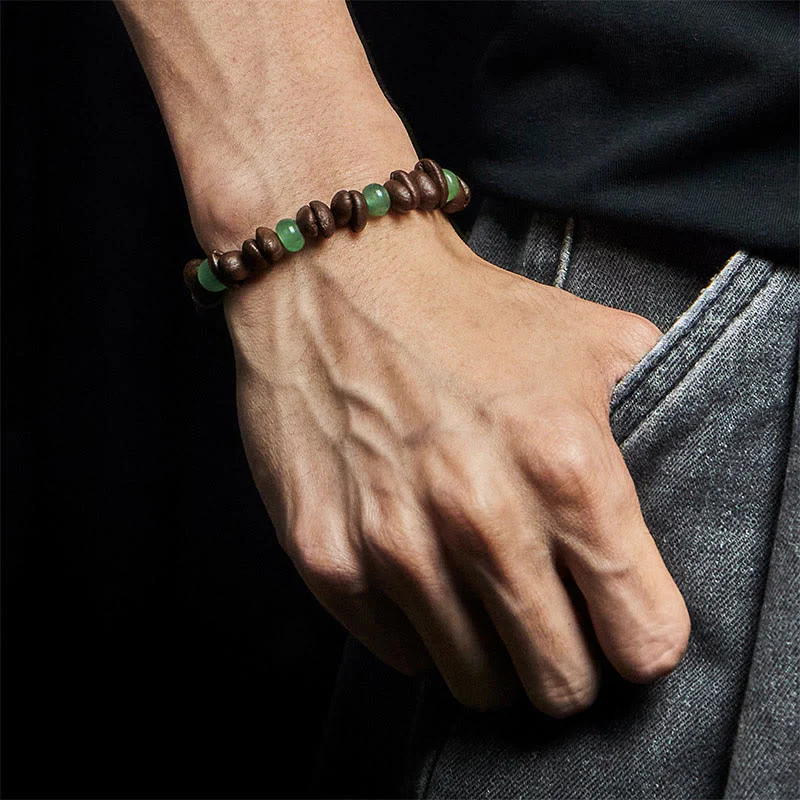 Buddha Stones Natural Coffee Beans Green Aventurine Huanglong Jade Beads Bracelet