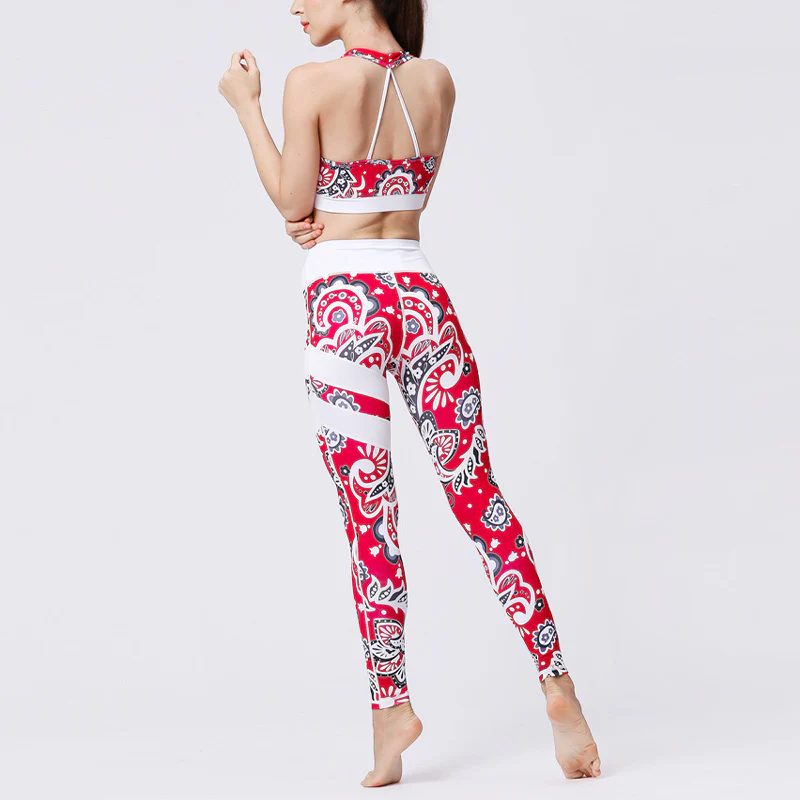 Buddha Stones 2Pcs Sunflower Flowers Leaves Print Top Pants Sports Fitness Yoga Women's Yoga Sets