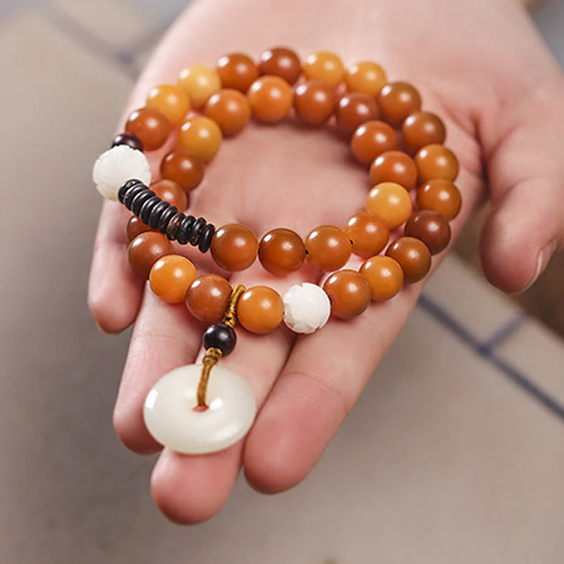 Buddha Stones Cyan Bodhi Seed Lotus Jade Peace Buckle Wisdom Double Wrap Bracelet