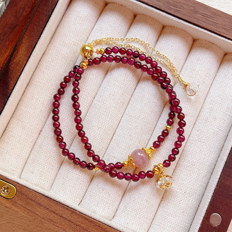 Buddha Stones Natural Flower Garnet Pink Crystal Calm Double Wrap Bracelet