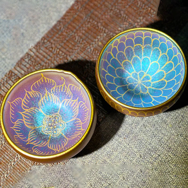 Buddha Stones Handmade Chinese Jianzhan Lotus Flower Pattern Ceramic Teacup Kung Fu Tea Cup 150ml