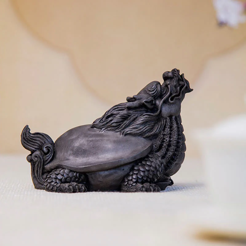 Buddha Stones Handmade Dragon Turtle Iron Powder Rust Cast Resin Statue Home Decoration