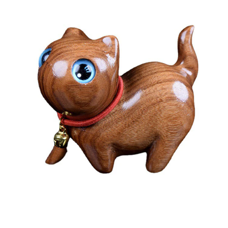 Buddha Stones Rosewood Carving Cat Warmth Home Decoration