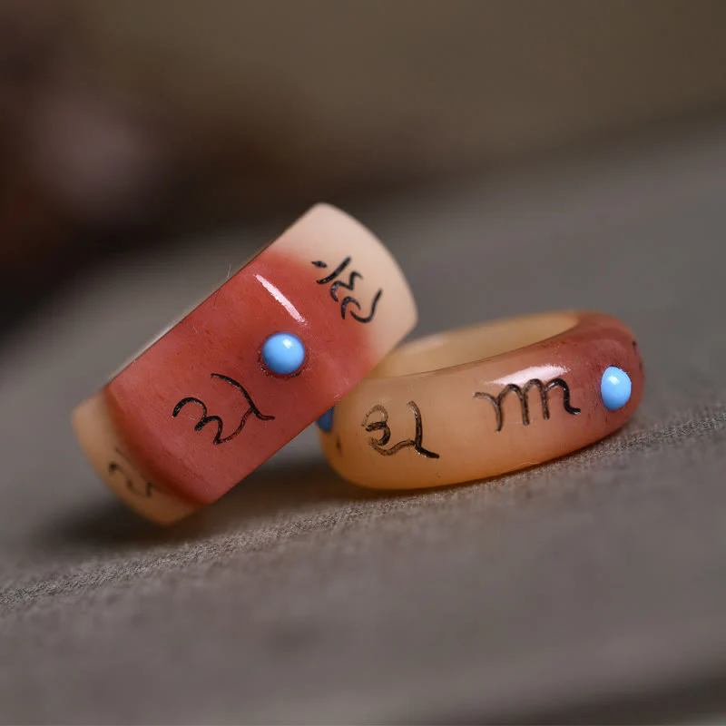 Buddha Stones Camel Bone Om Mani Padme Hum Carving Protection Ring