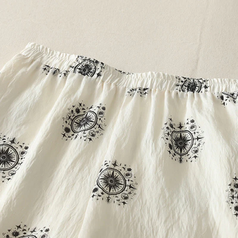 Buddha Stones Bohemian Printing Celestial Pattern Women's Wide Leg Cotton Pants With Pockets