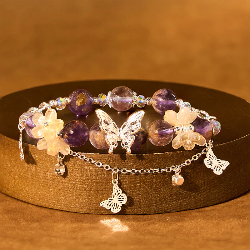 Buddha Stones Natural Purple Phantom Butterfly Flowers Wisdom Bracelet