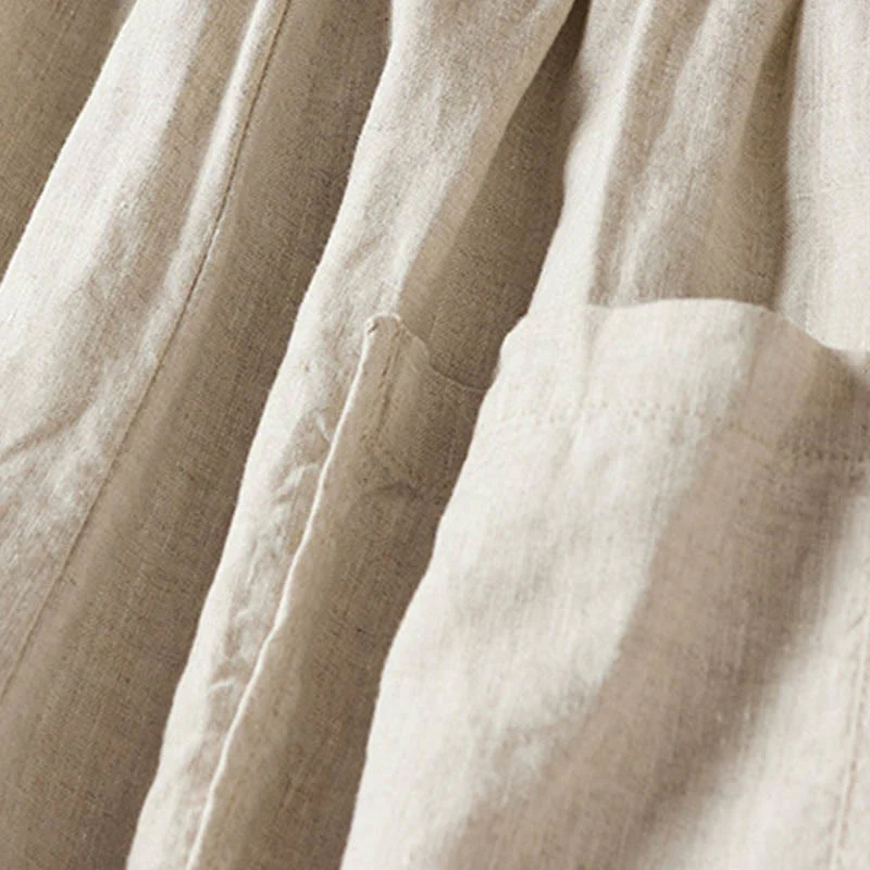 Buddha Stones Summer Small Flower Embroidery Cotton Linen Harem Pants With Pockets