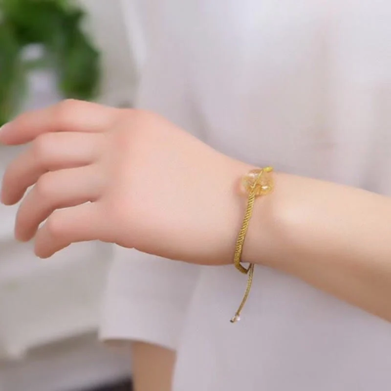Buddha Stones Round Citrine Peace Buckle Happiness Braided Bracelet