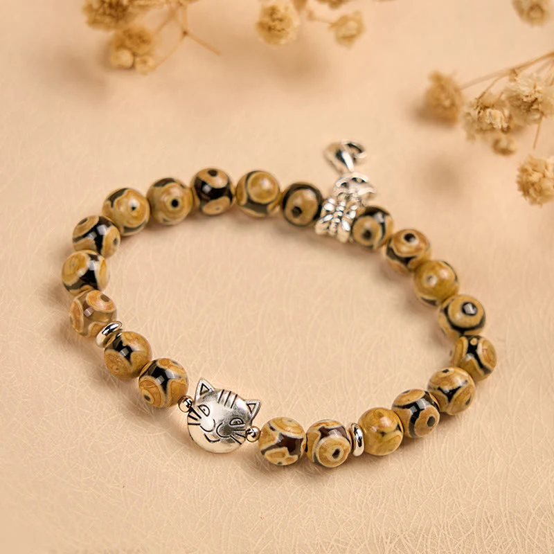 Buddha Stones Bengal Cat Natural Agate Stone Inner Strength Bracelet