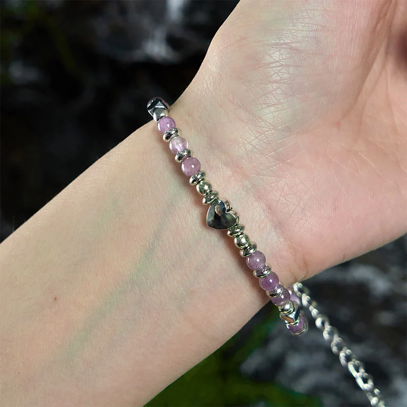 Buddha Stones Natural Stone Amazonite Amethyst Lazurite Rose Quartz Heart Positive Balance Bracelet