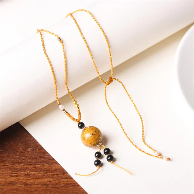 Buddha Stones Ebony Wood Aurora Lacquer Craft Bead Pearl Balance Necklace Pendant