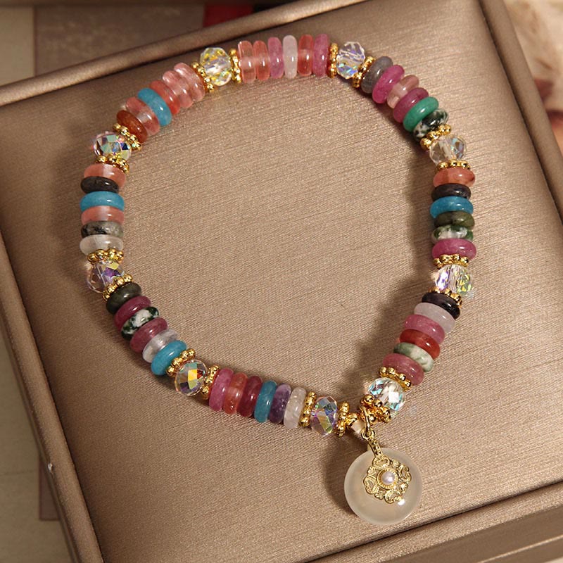 Buddha Stones Various Crystal Peace Buckle Auspicious Bracelet