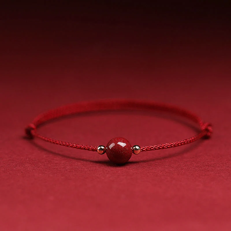 Buddha Stones Natural Lucky Cinnabar Bead Blessing String Bracelet Anklet