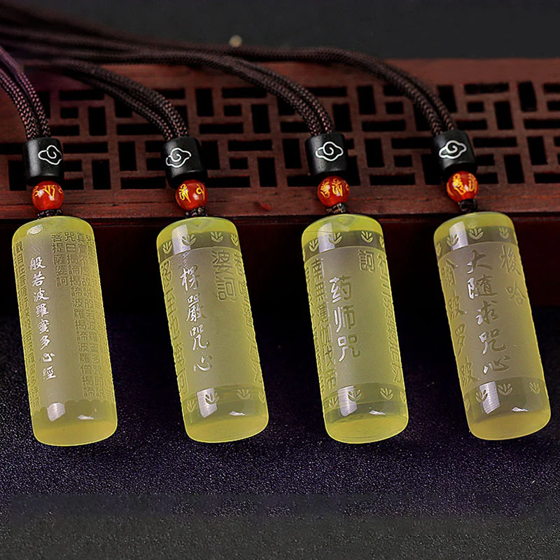 Buddha Stones Heart Sutra Citrine Happiness Strength Necklace Pendant