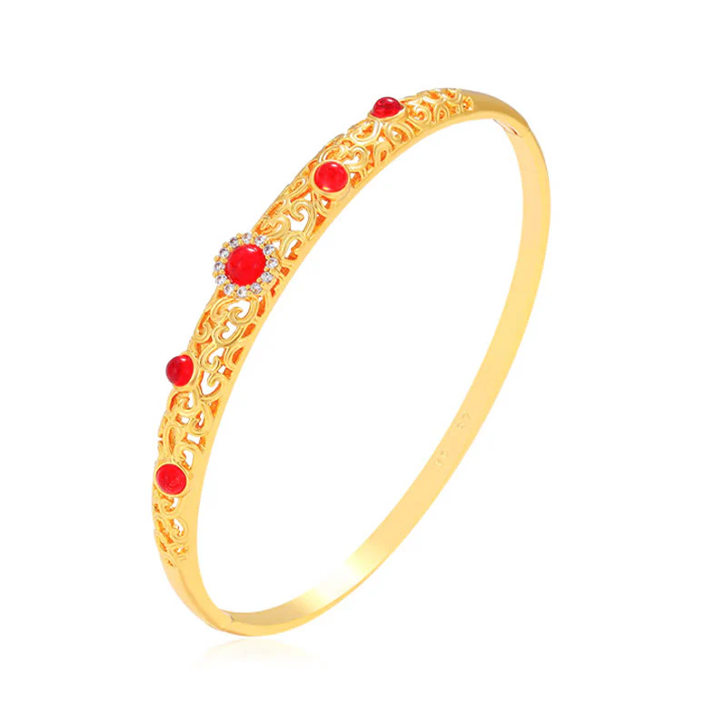 Buddha Stones Vine Design Alloy Zircon Luck Bracelet Bangle