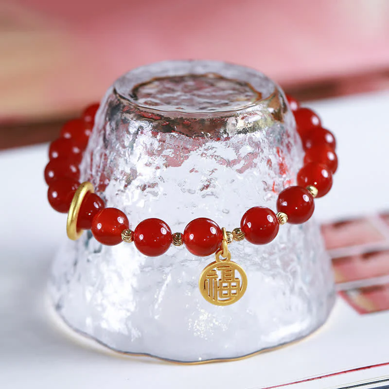 Buddha Stones Natural Red Agate Blessing Letter Confidence Bracelet