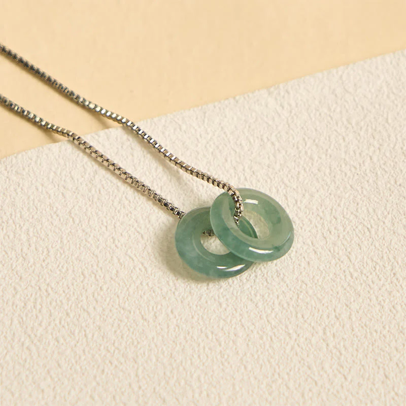 Buddha Stones Jade Double Peace Buckle Prosperity Necklace Pendant