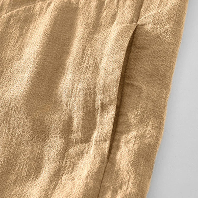 Buddha Stones Casual Plain Simple Buttons Design Men's Long Sleeve Ramie Linen Jacket With Pockets