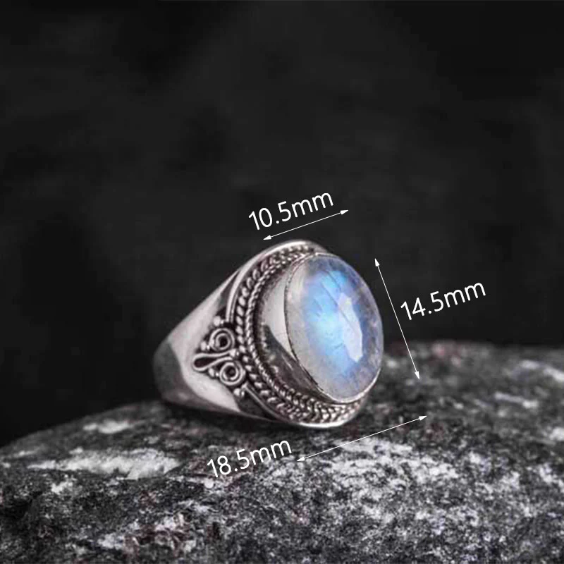 Buddha Stones 925 Sterling Silver Handmade Natural Moonstone Healing Adjustable Ring