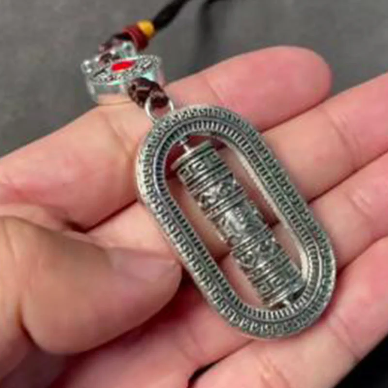 Buddha Stones Tibet Om Mani Padme Hum Prayer Wheel Peace Rotatable Car Hanging Decoration