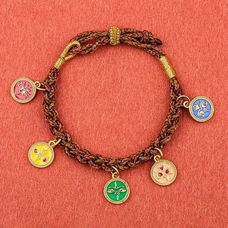 Buddha Stones Tibetan Five God Of Wealth Thangka Luck Braid String Bracelet