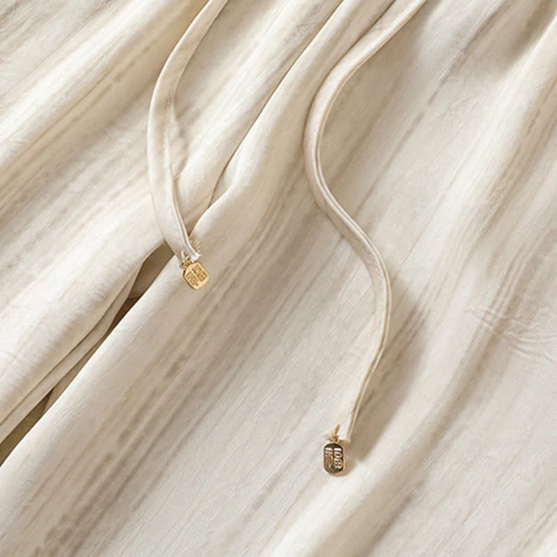 Buddha Stones Artistic Casual Vertical Lines Pattern Drawstring Ankle-length Women's Pants With Pockets