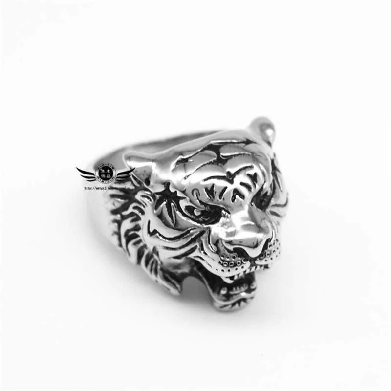 Buddha Stones Men's Animal Tiger Head Titanium Steel Balance Calm Punk Rock Biker Ring