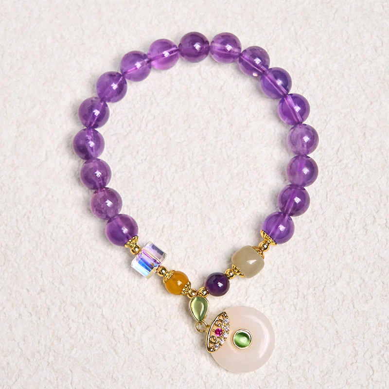 Buddha Stones Natural Amethyst Peace Buckle Charm Spiritual Bracelet