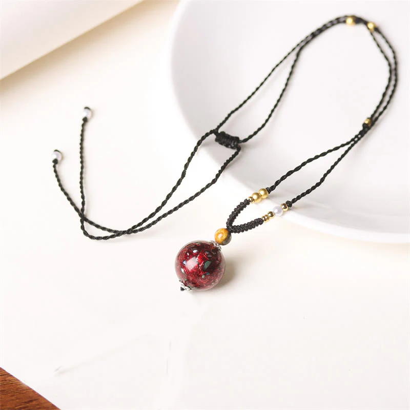 Buddha Stones Ebony Wood Venus Aurora Bead Lacquer Craft Peace Necklace Pendant
