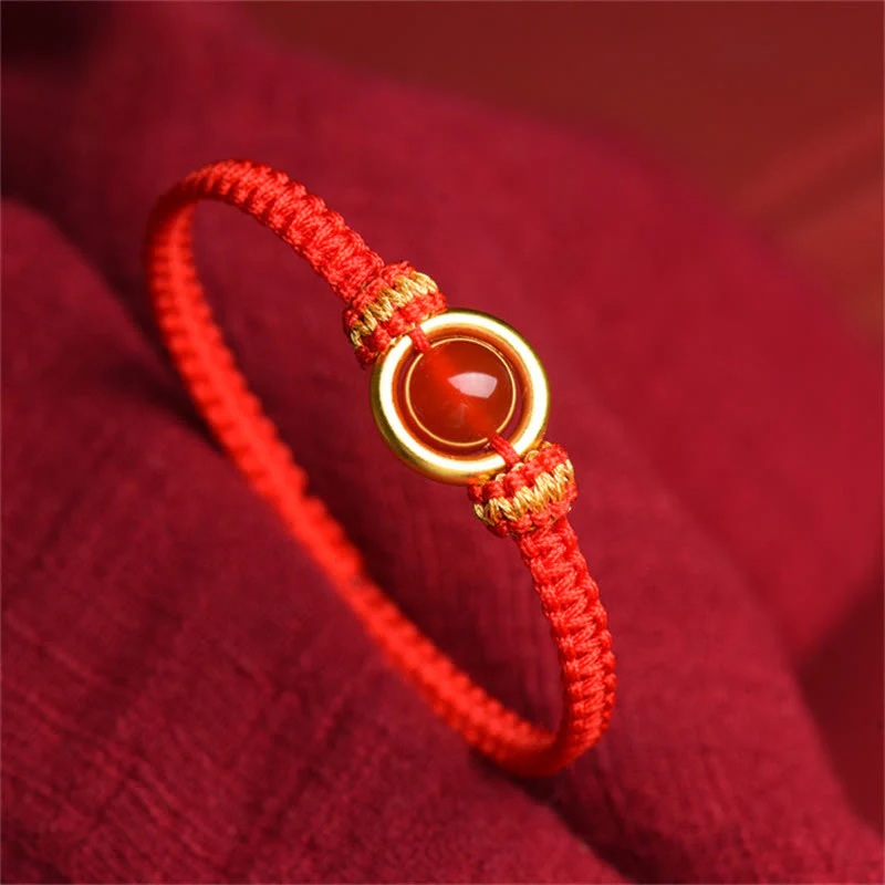 Buddha Stones Red Agate Bead Peace Buckle Calm Rope Bracelet