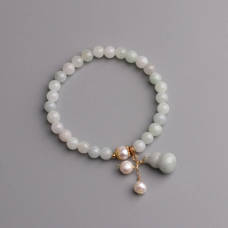 Buddha Stones Natural Jade Pearl Gourd Prosperity Luck Bracelet