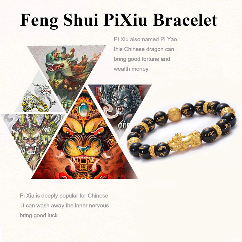 Buddha Stones Black Obsidian Black Onyx Alloy PiXiu Om Mani Padme Hum Strength Bracelet