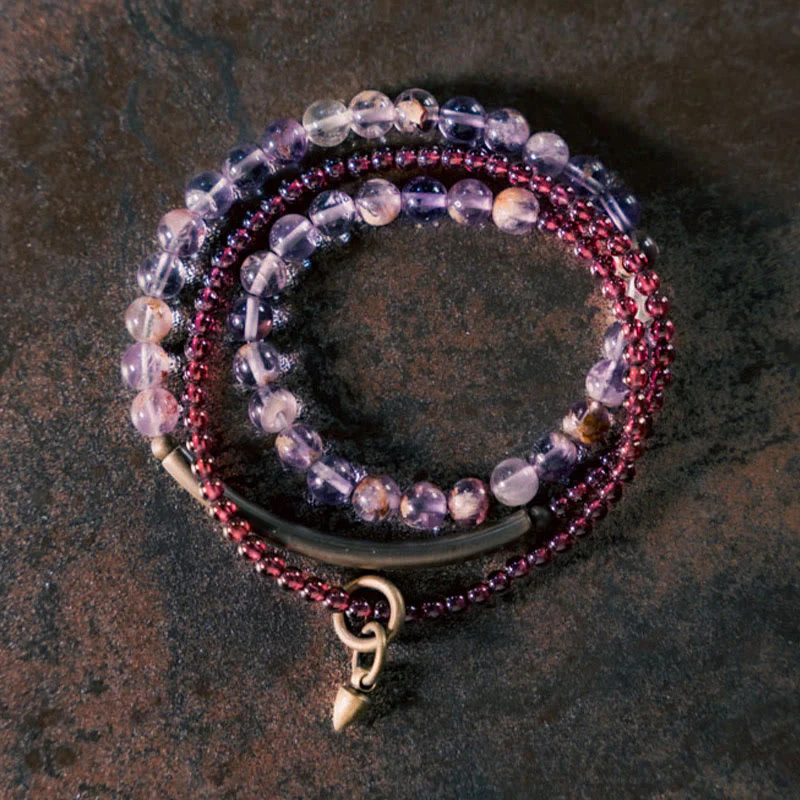 Buddha Stones Retro 6mm Amethyst 4mm Garnet Multilayer Balance Bracelet