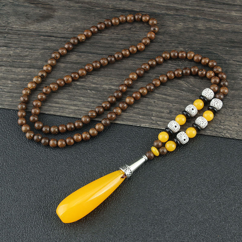 Buddha Stones Tibetan Wenge Wood Bodhi Seed Agate Balance Peace Necklace Pendant