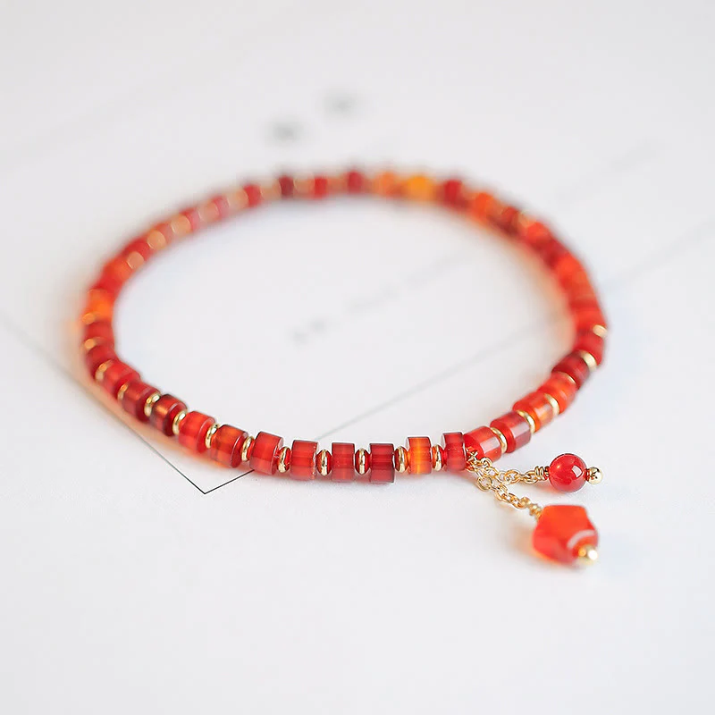 Natural Red Agate Endless Knot Four Leaf Clover Star Confidence String Bracelet