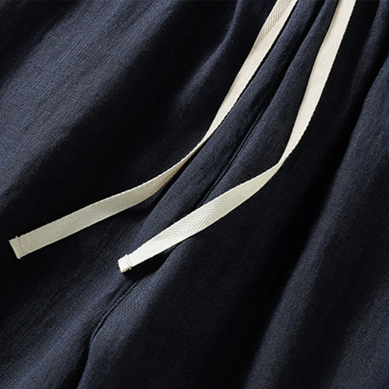 Buddha Stones Casual Plain Drawstring Design Women's Cotton 7-8 Length Pants With Pockets